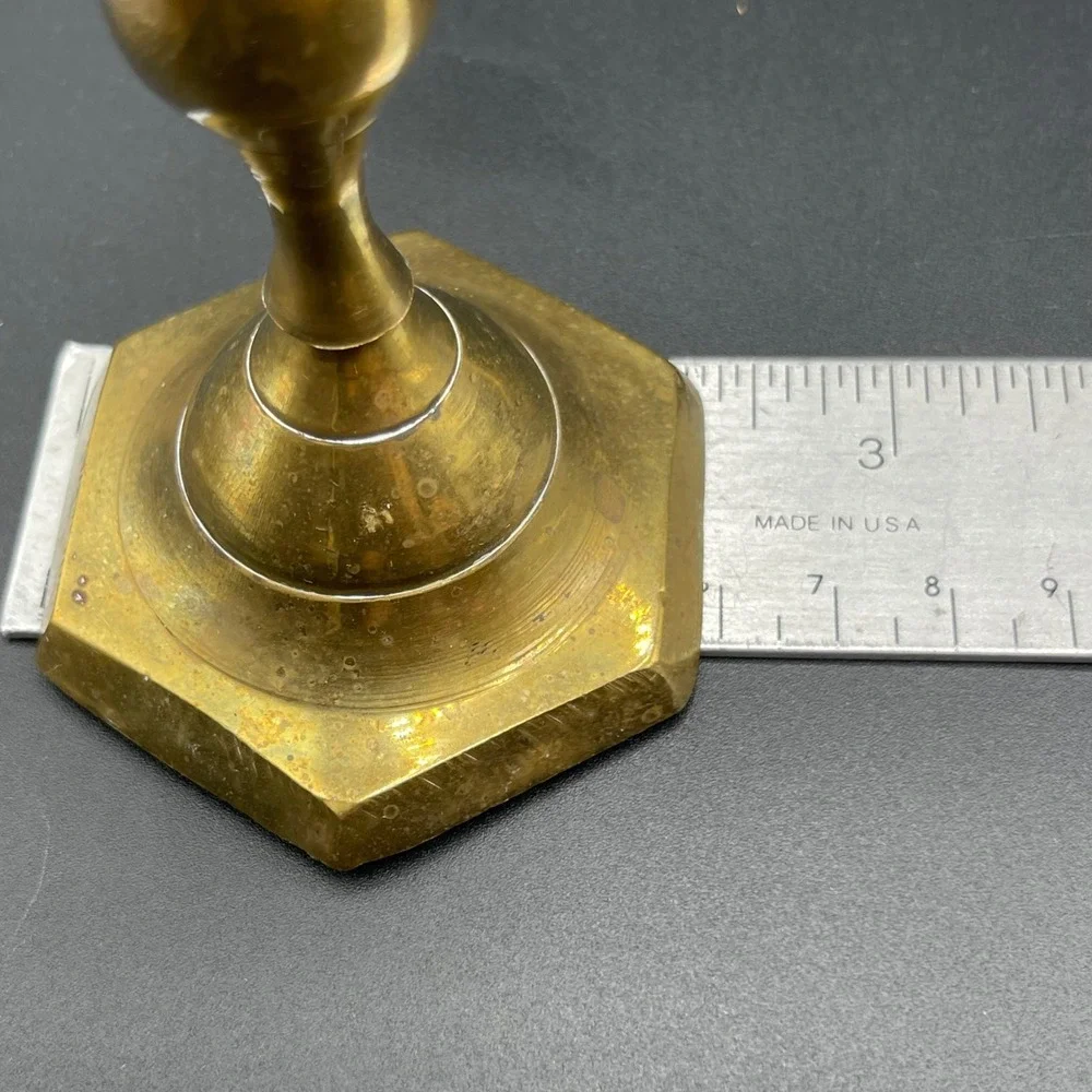 Landmark Designs Vintage Brass Candlestick Holders Set of 2 Hexagon Base India